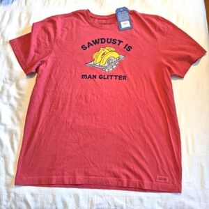 Life is Good men's size XL Crusher Tee faded red Sawdust Glitter shirt NWT